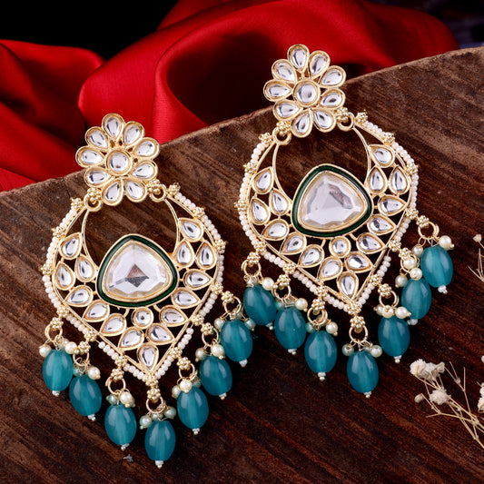 Turquoise Amani Chandbali Kundan Earring