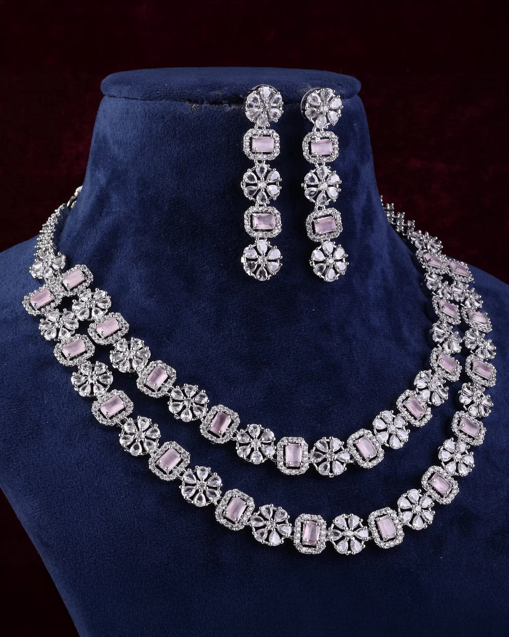 Blush Salina 2 Layer American Diamond Necklace Set