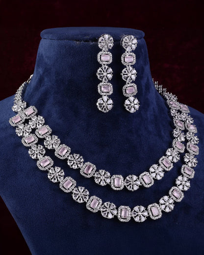 Blush Salina 2 Layer American Diamond Necklace Set