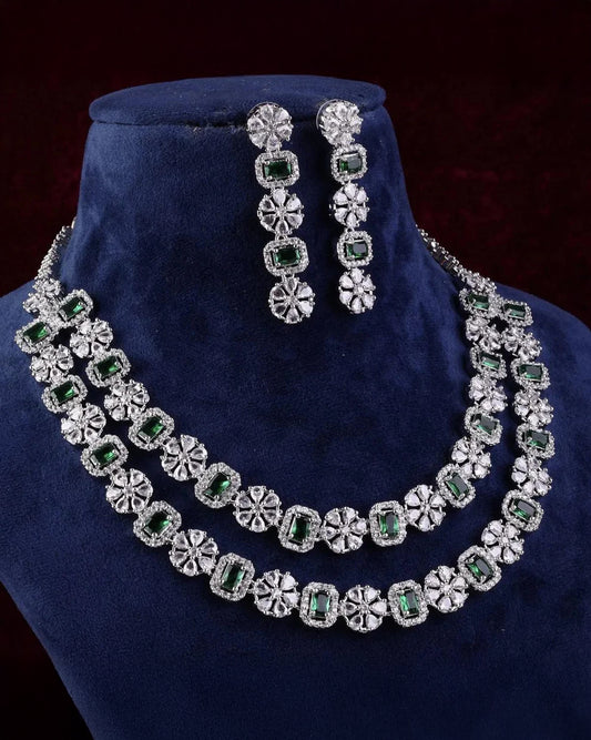 Emerald Salina 2 Layer American Diamond Necklace Set