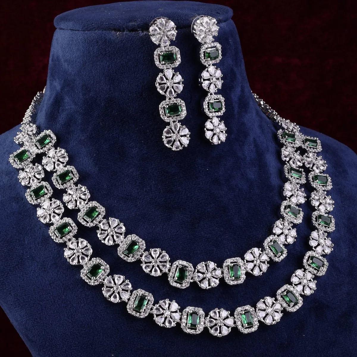 Emerald Salina 2 Layer American Diamond Necklace Set