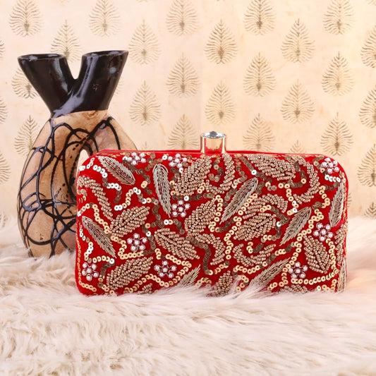 Red Omisha Embroidered Clutch