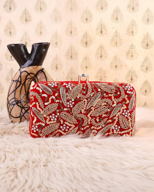 Red Omisha Embroidered Clutch
