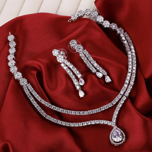 Silver Oliver American Diamond Necklace Set