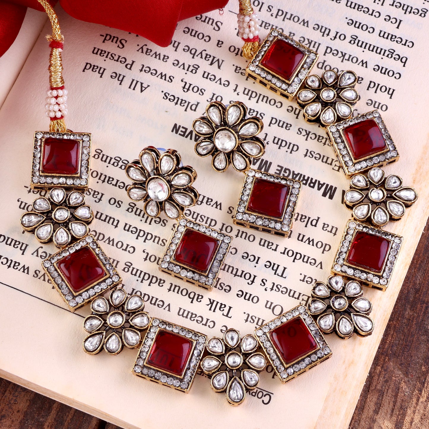 Red Harman Monalisa Choker Necklace Set with Earring