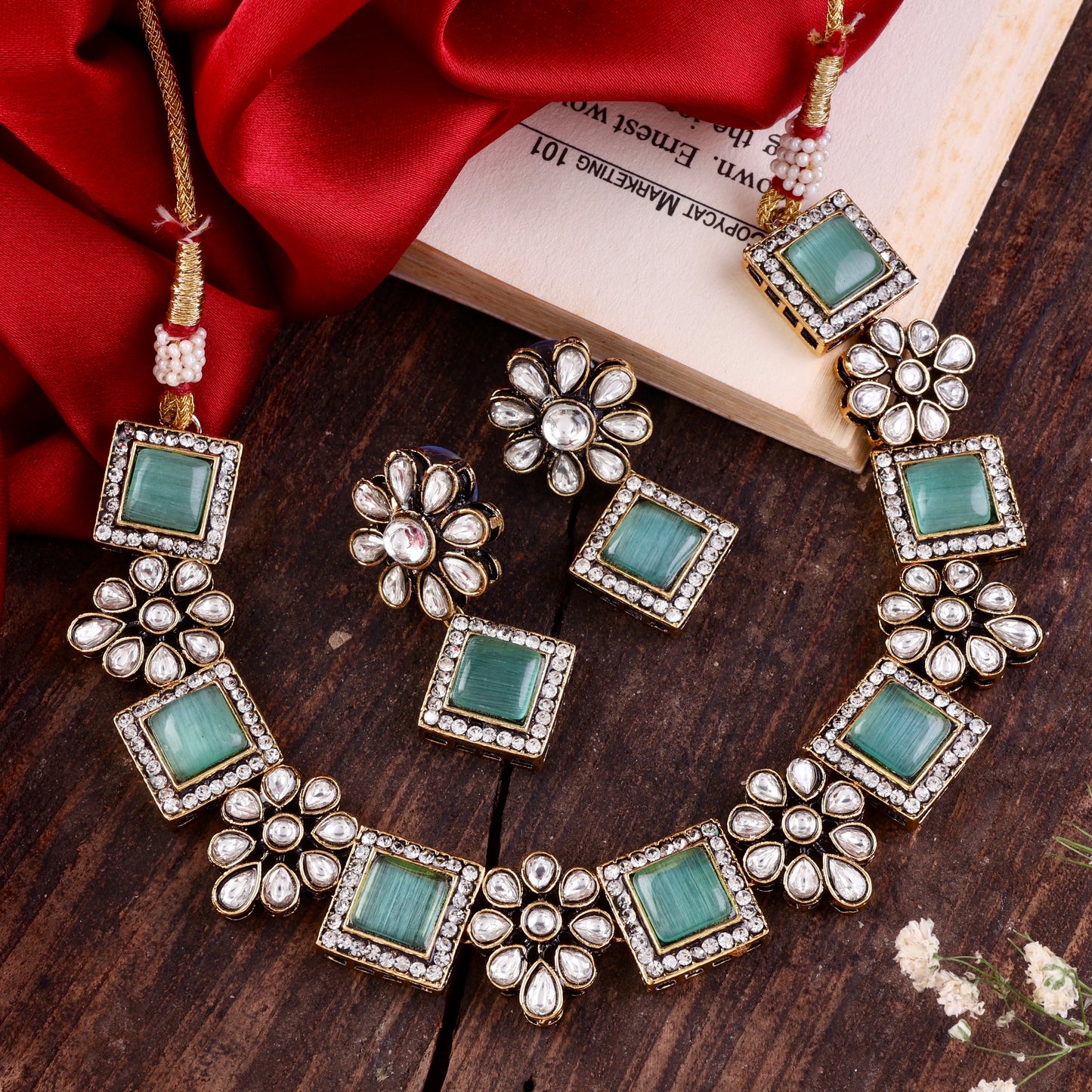 Mint Harman Monalisa Choker Necklace Set with Earring