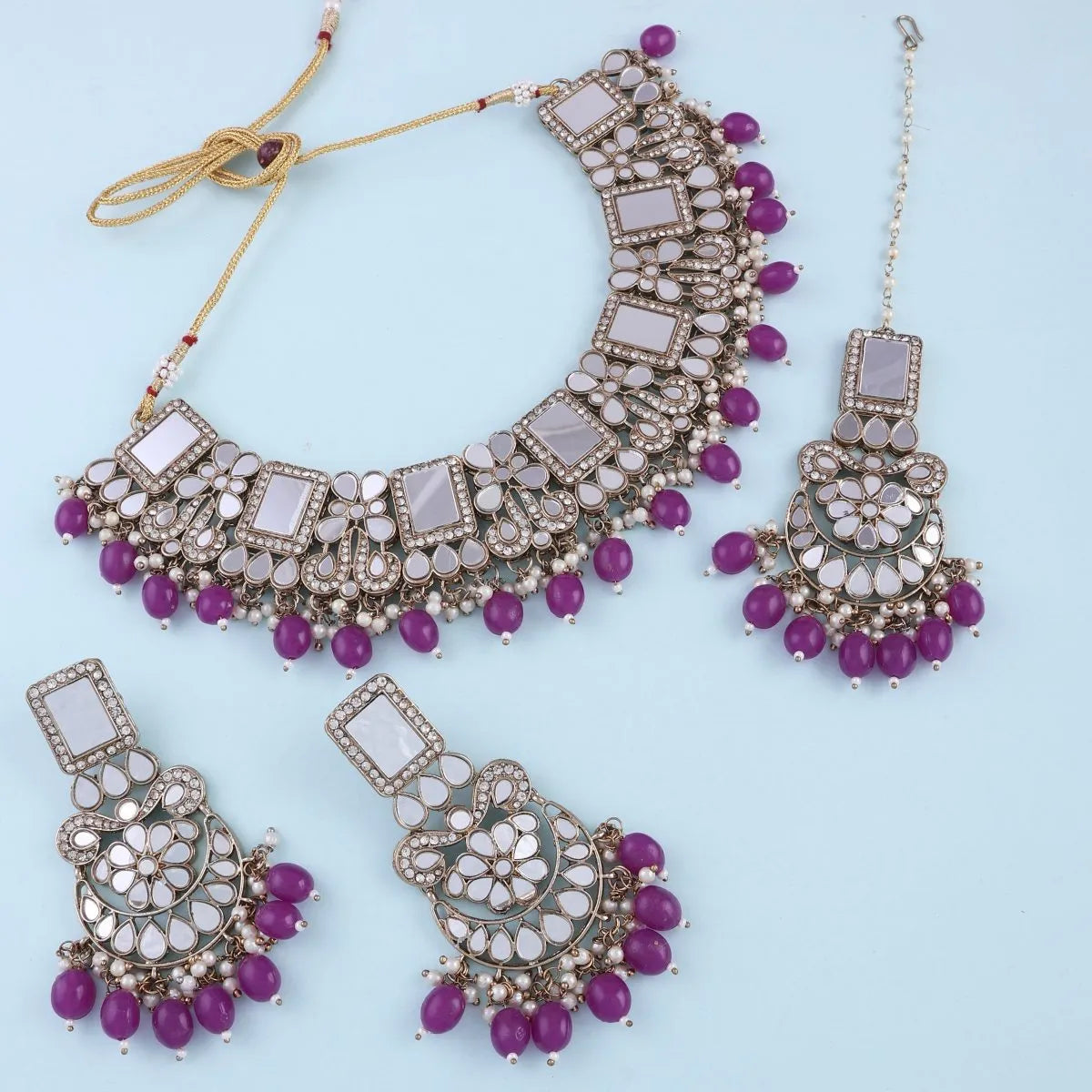 Purple Niharika Mirror Necklace