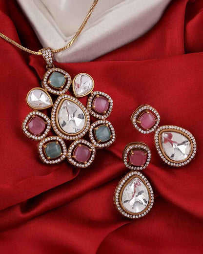 Pastel Samreen Polki Necklace Set with Earring