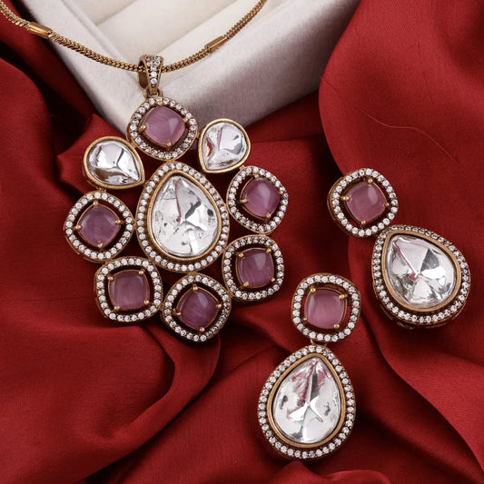 Blush Samreen Polki Necklace Set with Earring