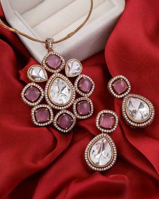 Blush Samreen Polki Necklace Set with Earring