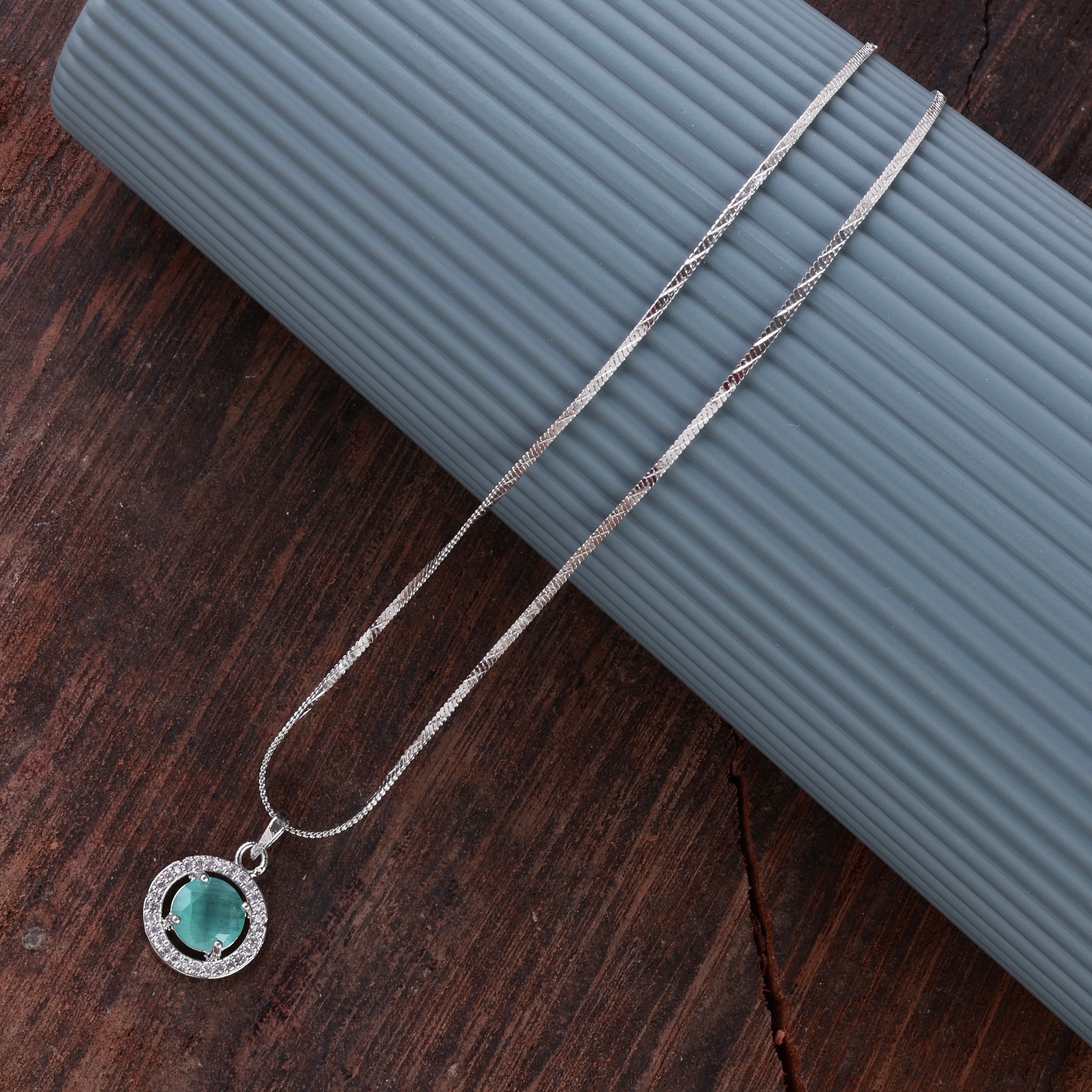 Mint Green Jack American Diamond Pendant with Chain