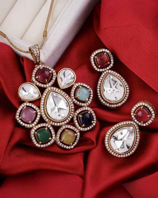 Multi Samreen Polki Necklace Set with Earring