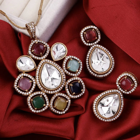 Multi Samreen Polki Necklace Set with Earring