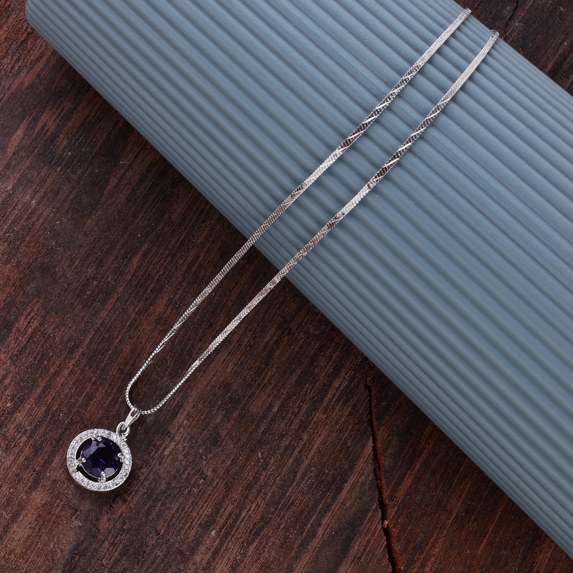 Purple Jack American Diamond Pendant with Chain
