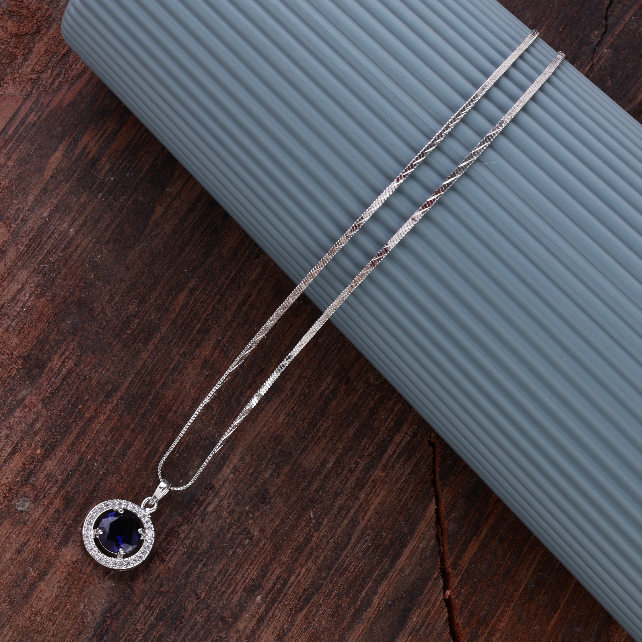 Blue Jack American Diamond Pendant with Chain