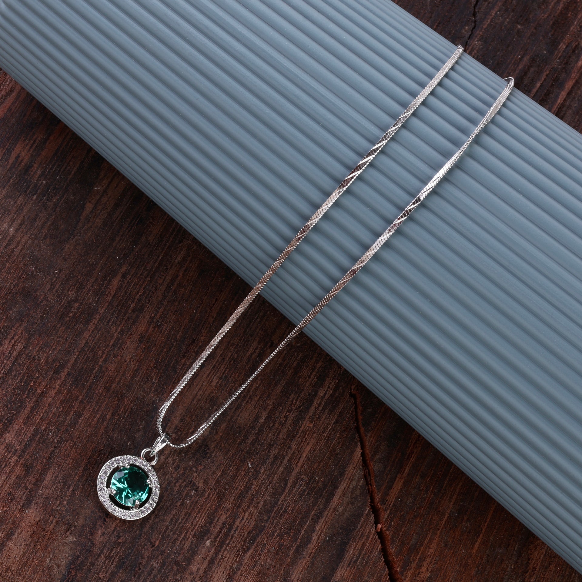 Sage Green Jack American Diamond Pendant with Chain