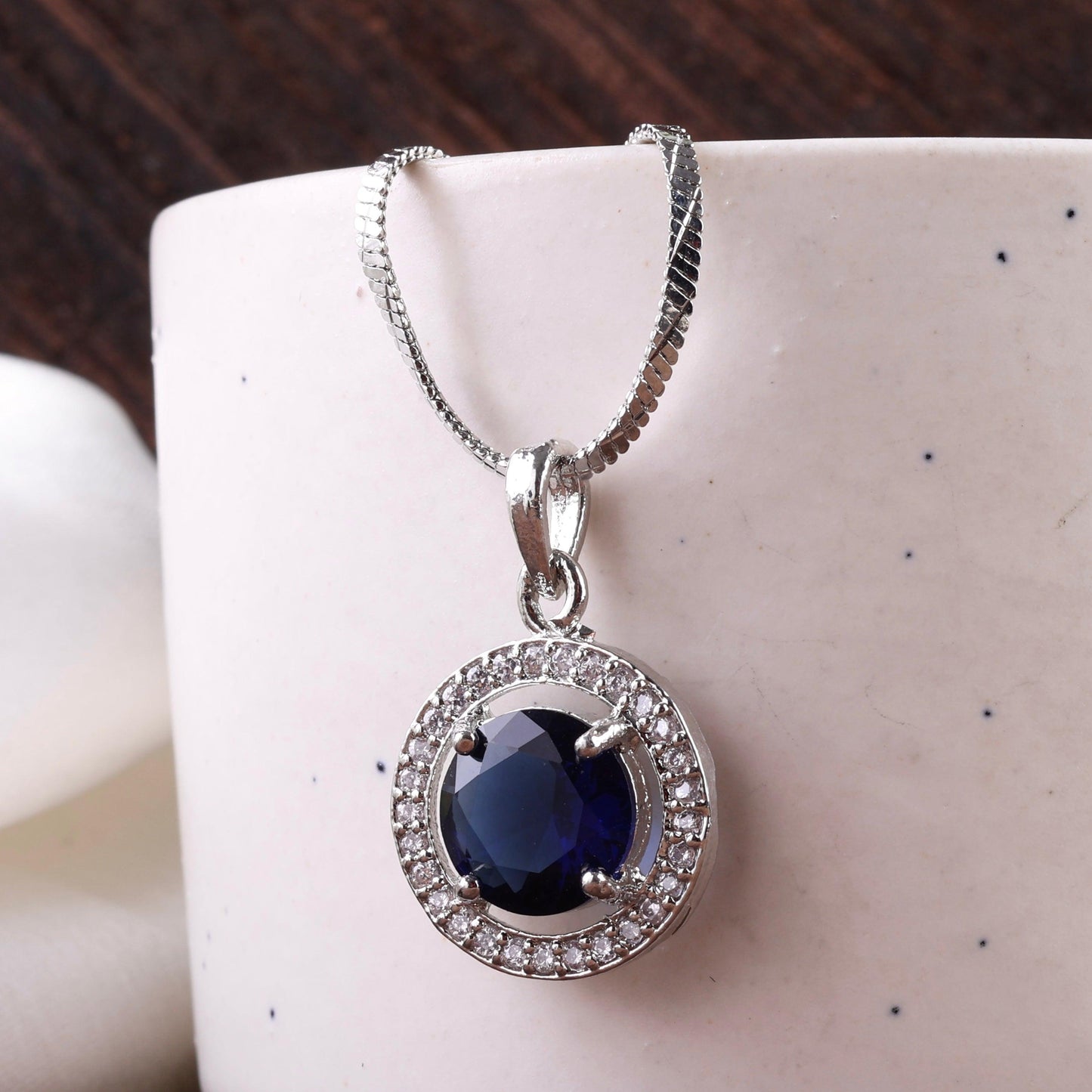 Blue Jack American Diamond Pendant with Chain