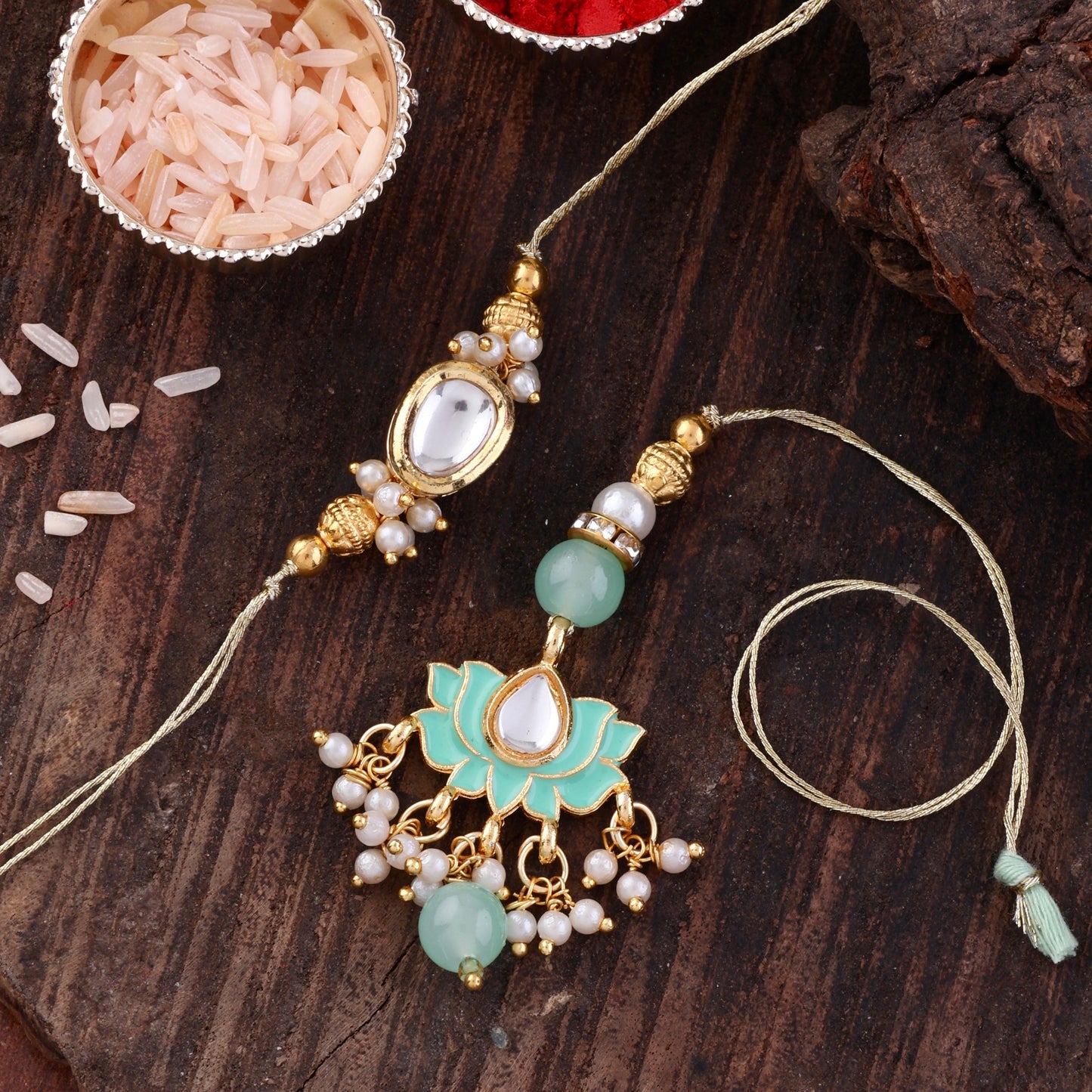 Mint Arjun Bhaiya Bhabhi Rakhi with Tilak Set and Card