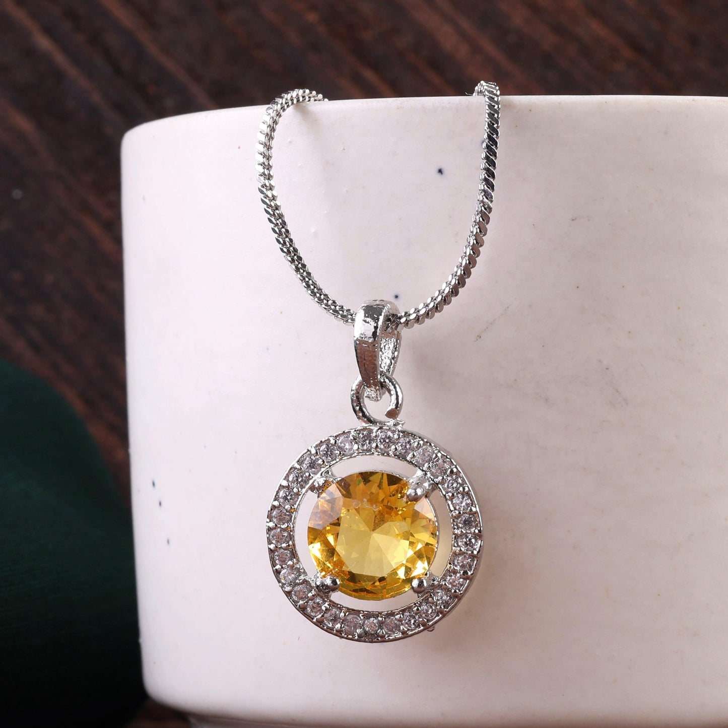 Yellow Jack American Diamond Pendant with Chain