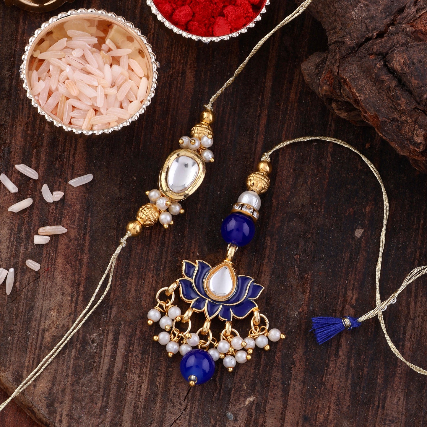 Blue Arjun Bhaiya Bhabhi Rakhi with Tilak Set and Card
