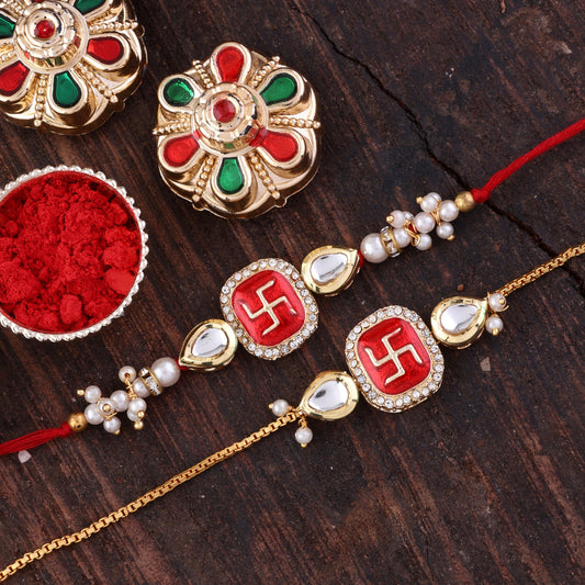 Swastik Bhaiya Bhabhi Rakhi with Tilak Set and Card