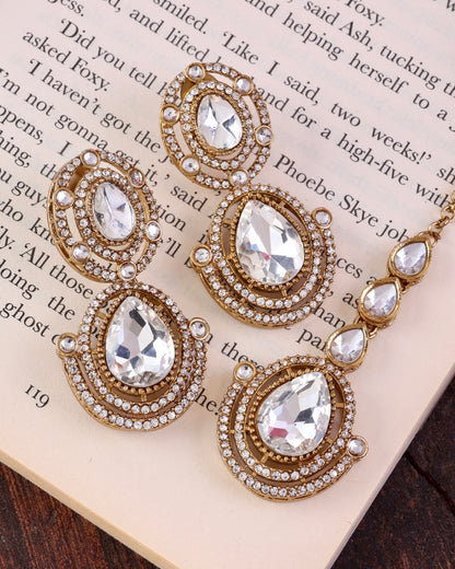 Silver Hania Premium Polki Dupe Necklace with Earring and Mangteeka
