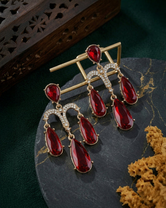 Red Ishika Designer Zircone Earring