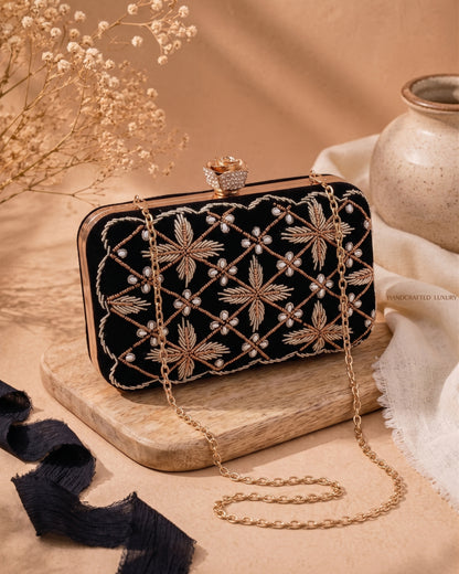 Black Kyron Embroidered Clutch