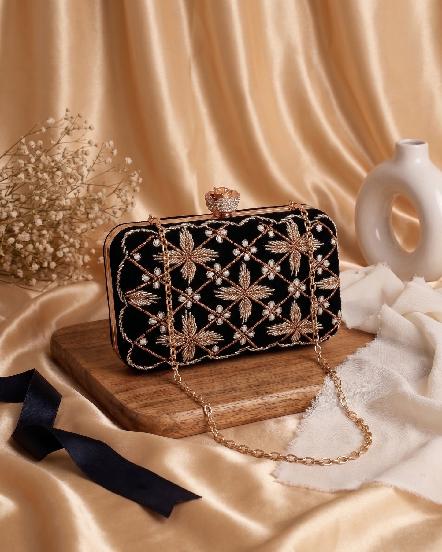 Black Kyron Embroidered Clutch