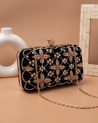 Black Kyron Embroidered Clutch