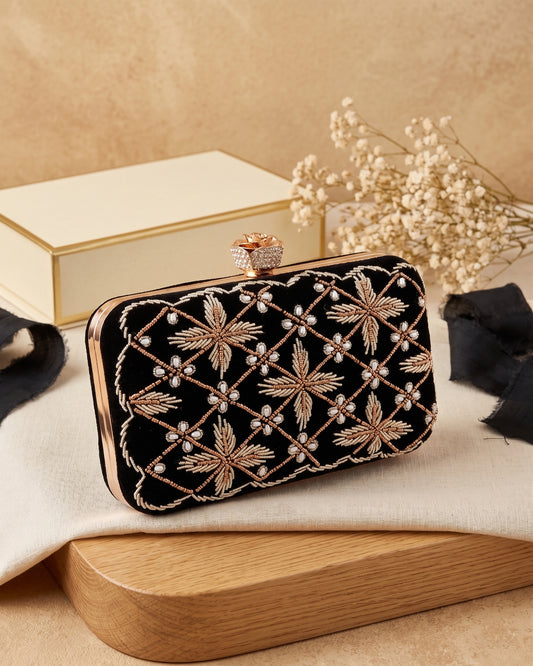 Black Kyron Embroidered Clutch