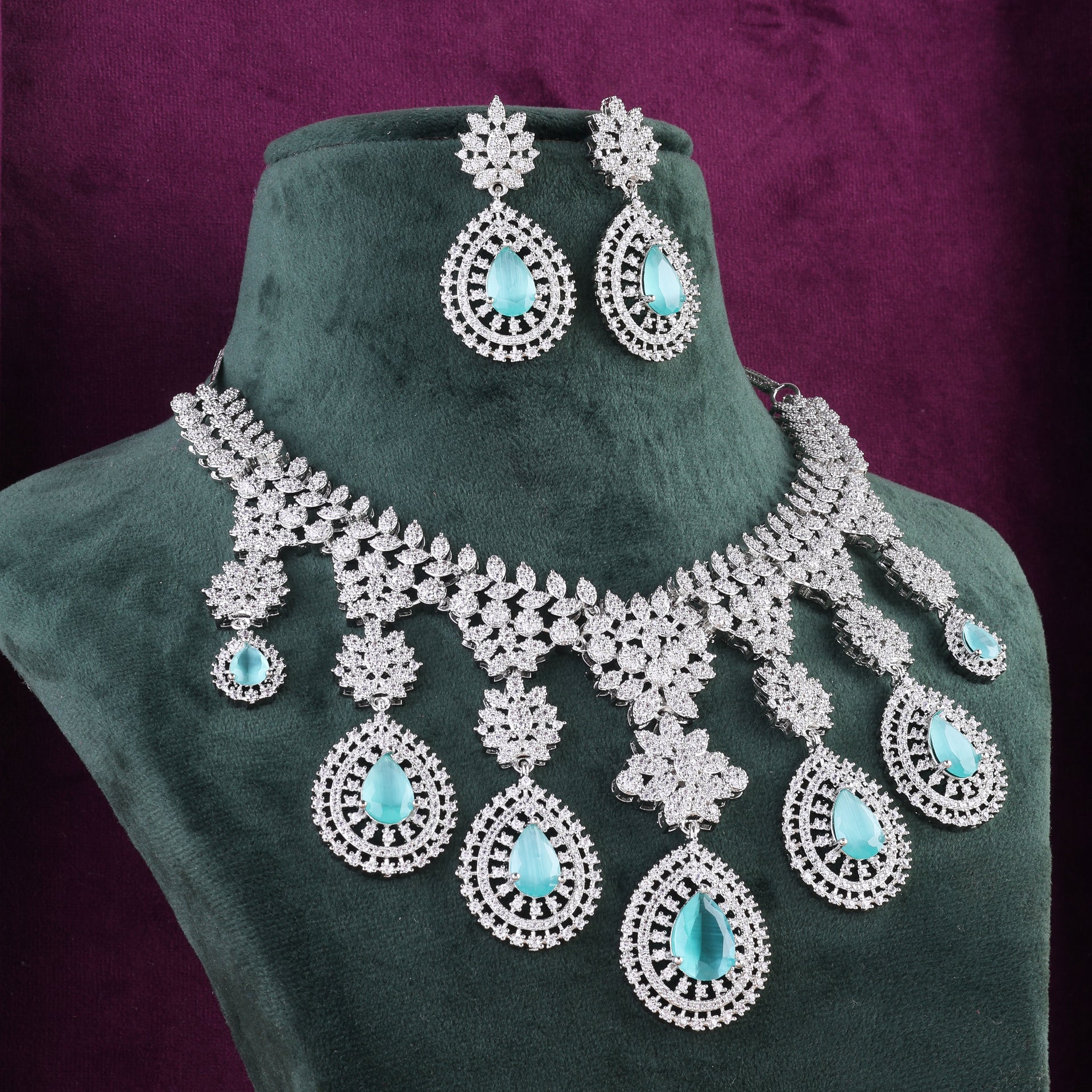 Mint Anastasia American Diamond Necklace with Earring