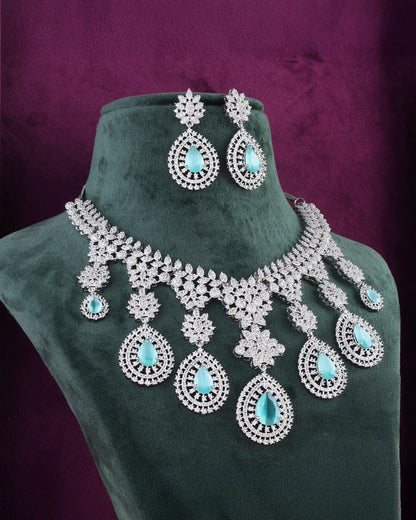 Mint Anastasia American Diamond Necklace with Earring