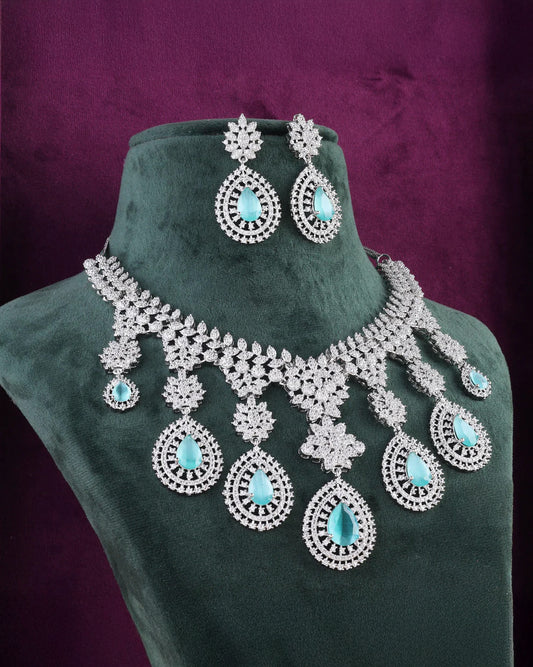 Mint Anastasia American Diamond Necklace with Earring