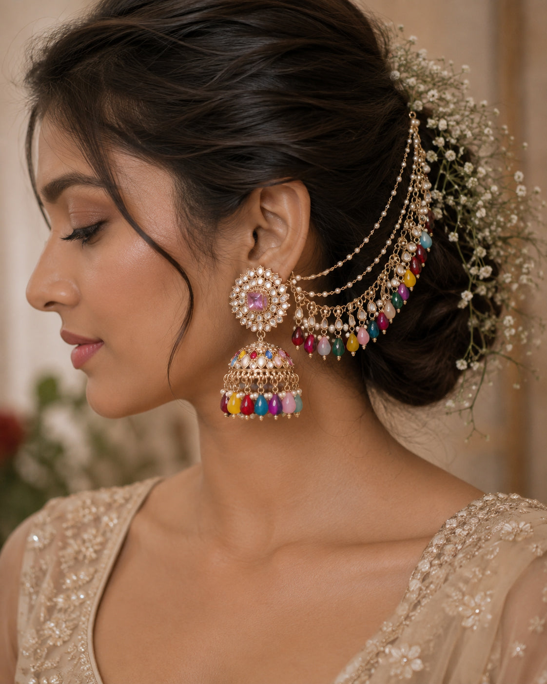 Multi Avreet Mirror Bahubali Jhumka
