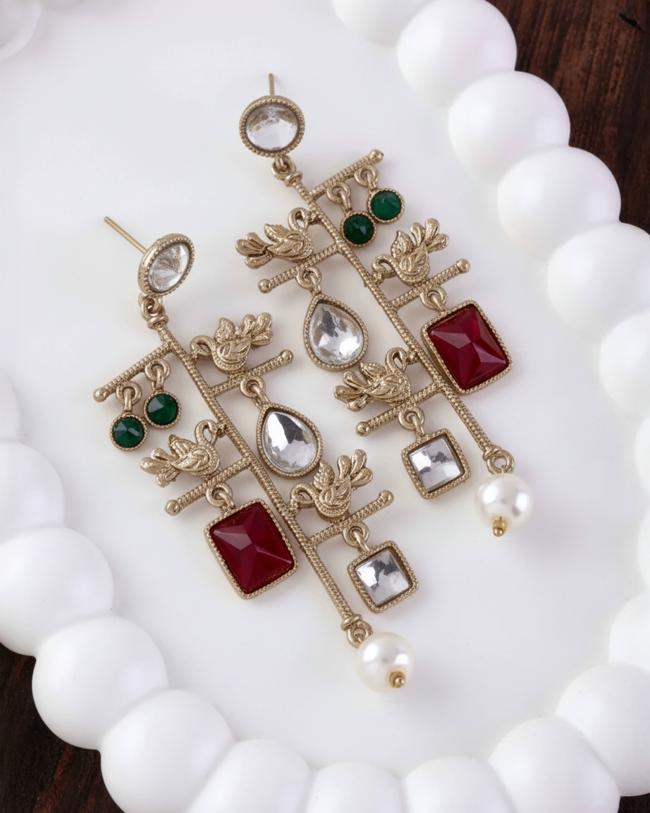 Red Mohana Designer Peacock Earring