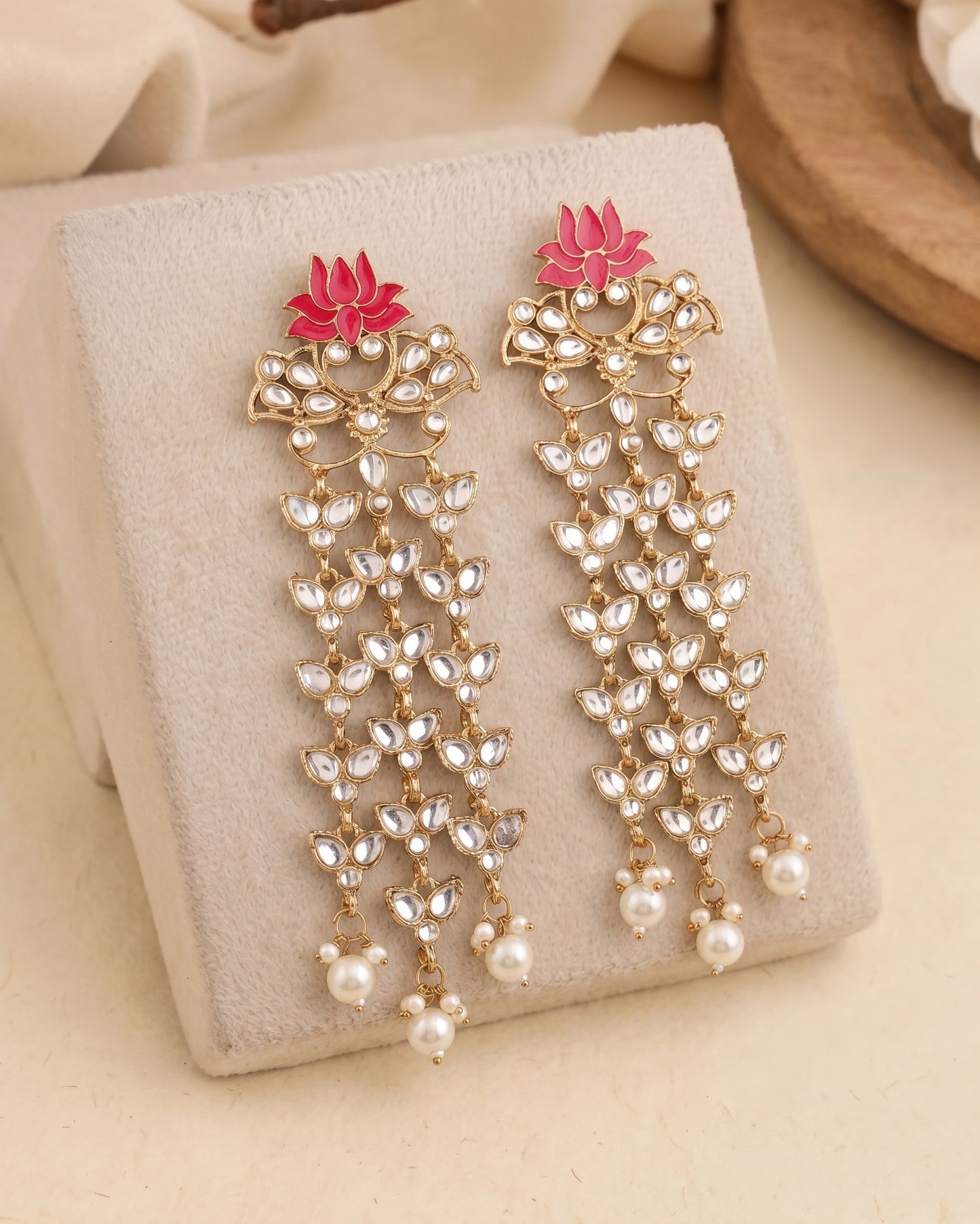 Pink Neerja Lotus Meenakari Earring