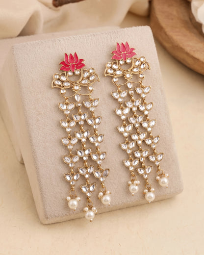 Pink Neerja Lotus Meenakari Earring