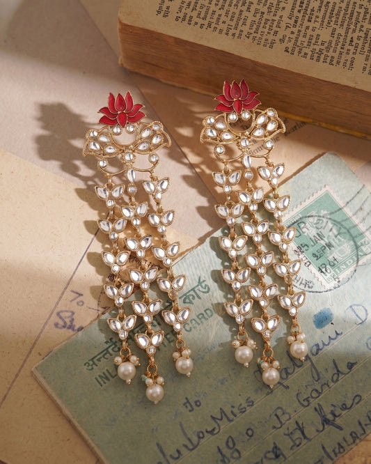 Red Neerja Lotus Meenakari Earring