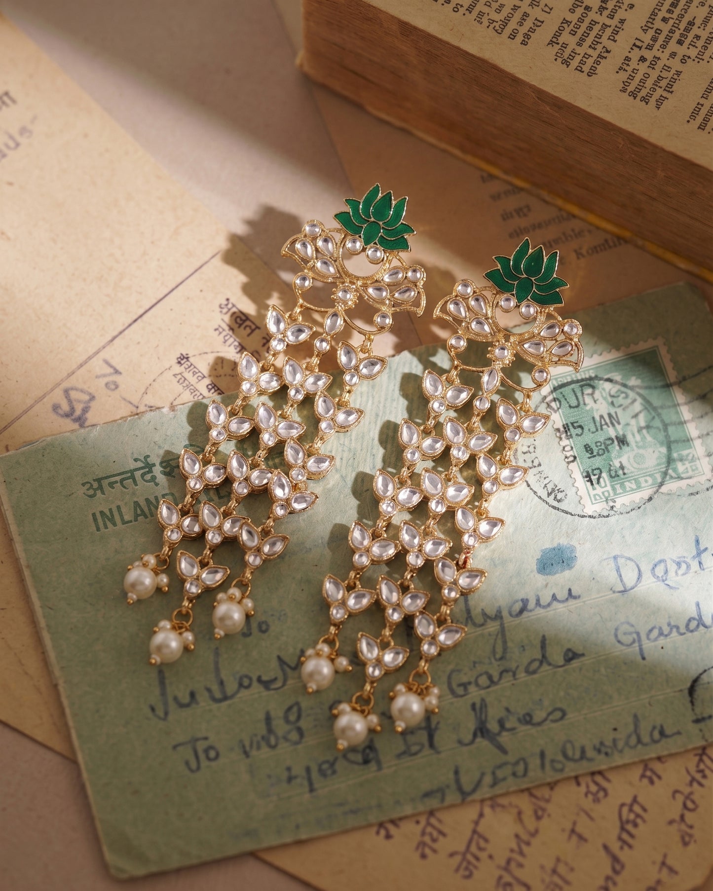 Green Neerja Lotus Meenakari Earring