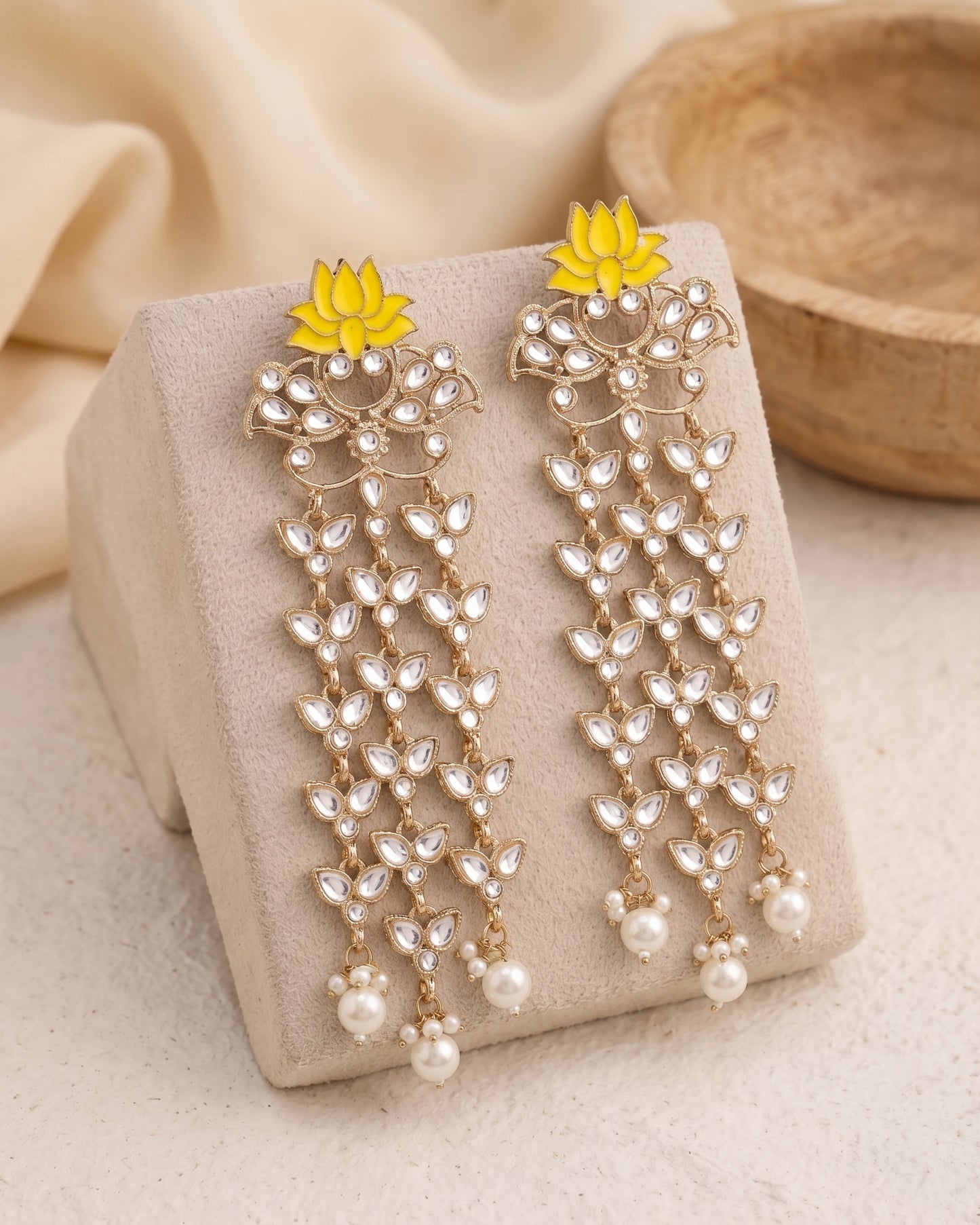 Yellow Neerja Lotus Meenakari Earring