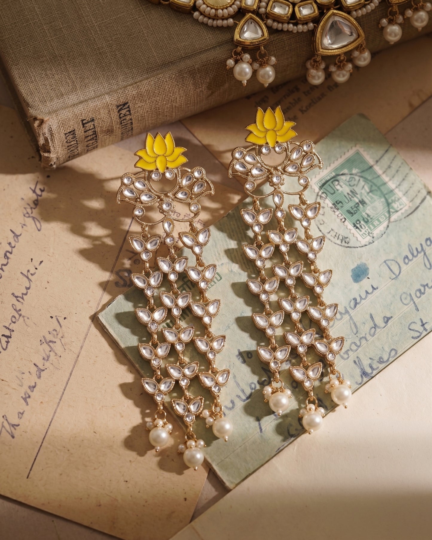 Yellow Neerja Lotus Meenakari Earring