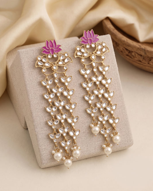 Purple Neerja Lotus Meenakari Earring