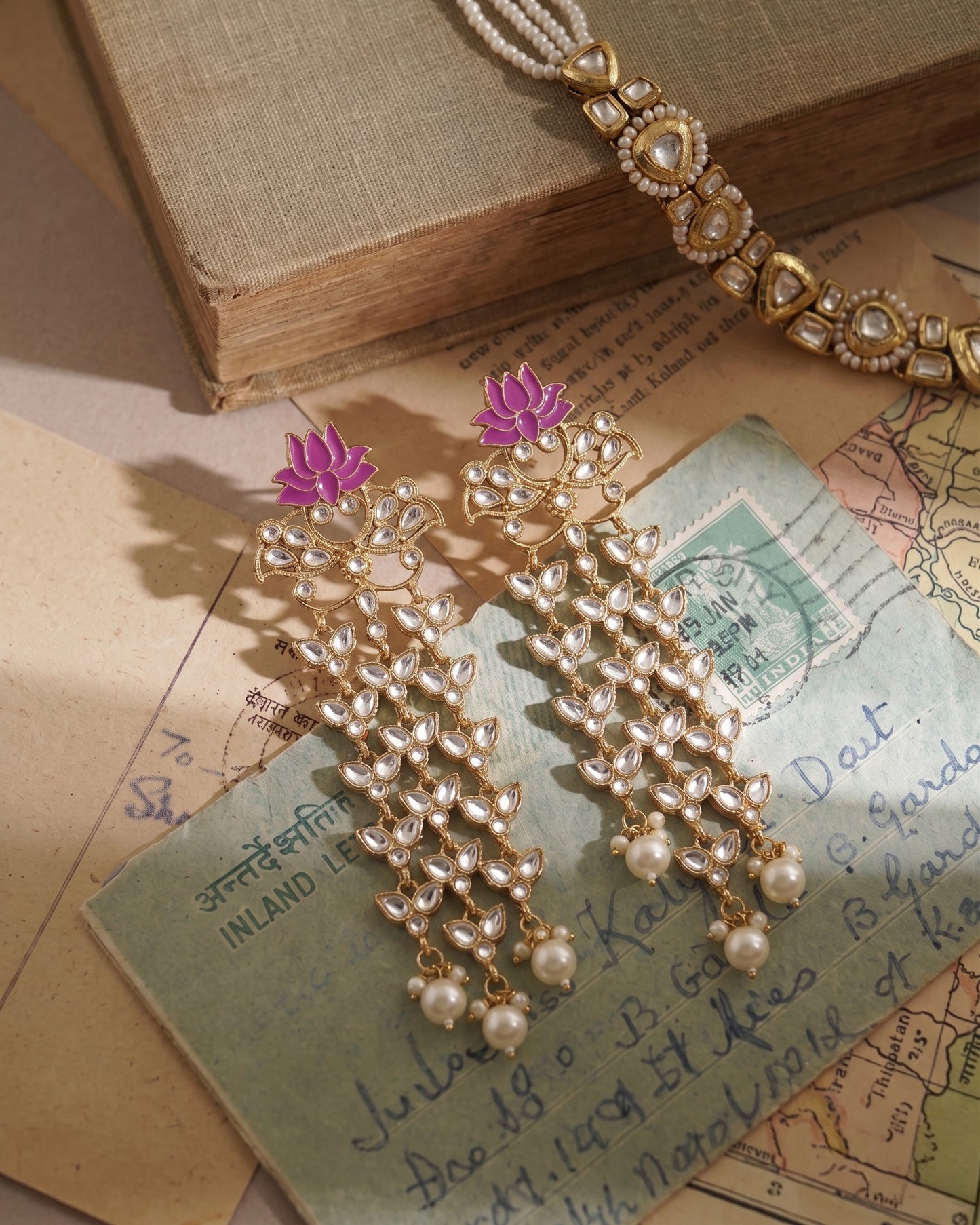 Purple Neerja Lotus Meenakari Earring