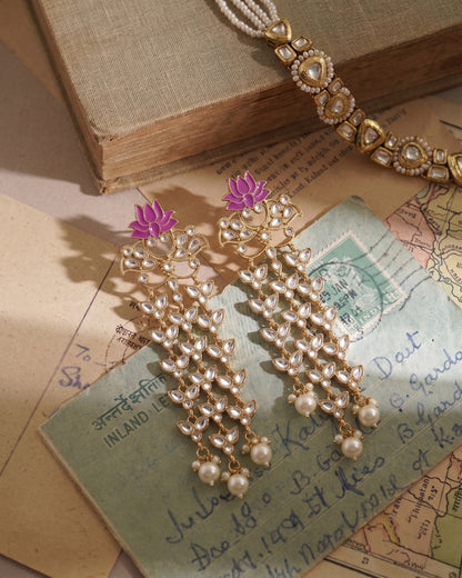 Purple Neerja Lotus Meenakari Earring