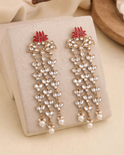 Red Neerja Lotus Meenakari Earring
