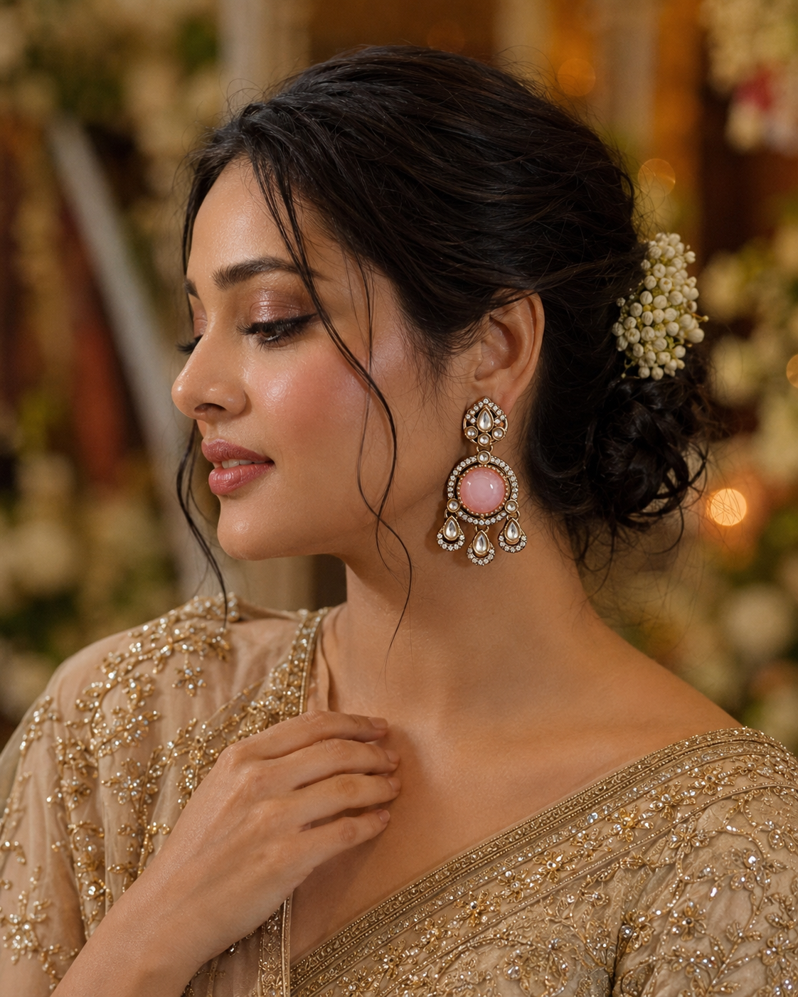 Blush Niyoti Premium Designer Zircone Polki Dupe Earring