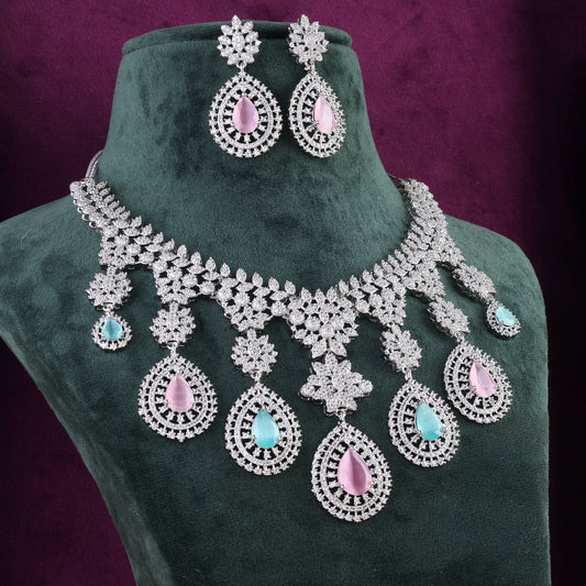 Pastel Anastasia American Diamond Necklace with Earring