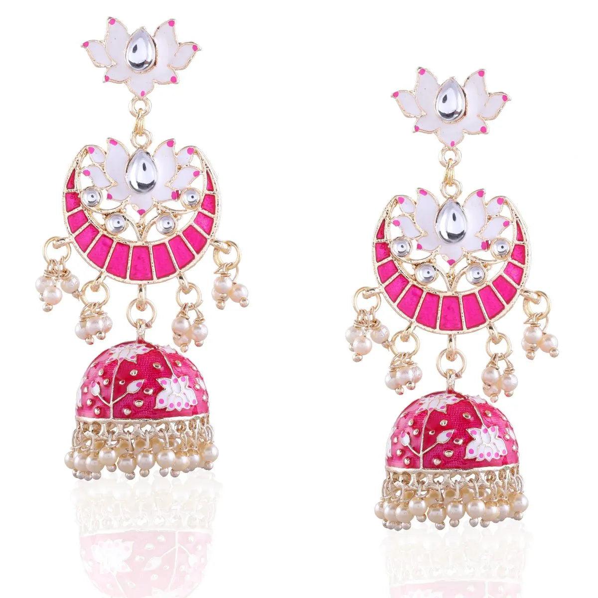 Dark Pink Long Moon Jhumka