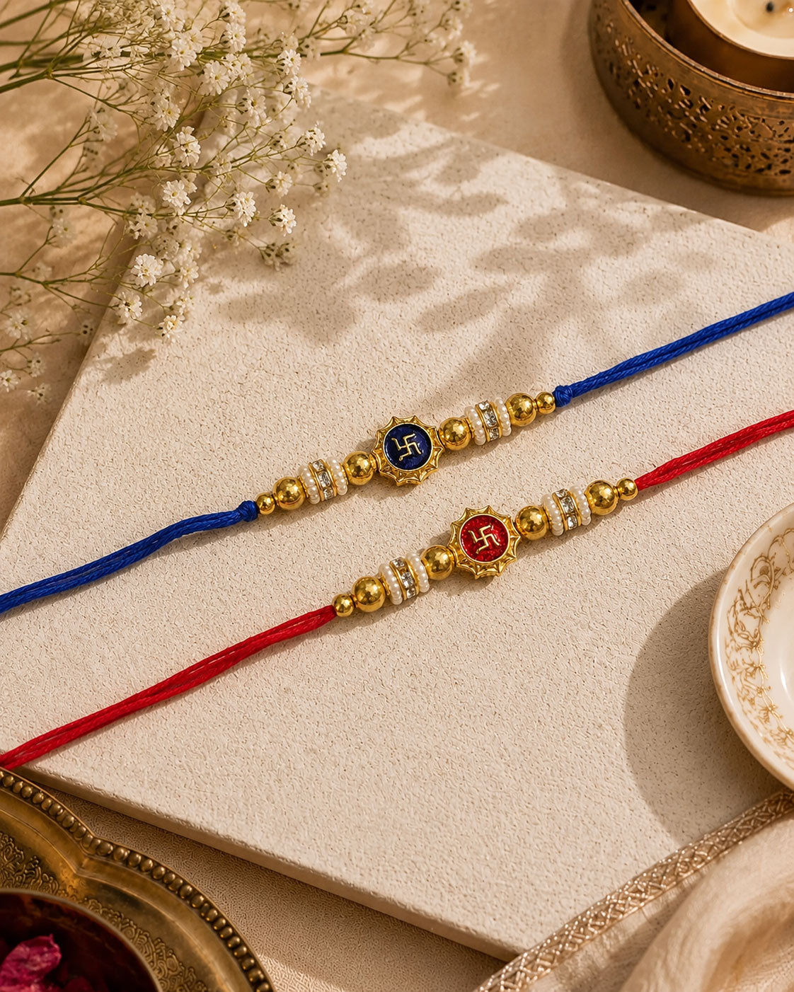 Blue-Red Avenika Meena Rakhi for Brother | Tilak Set Included
